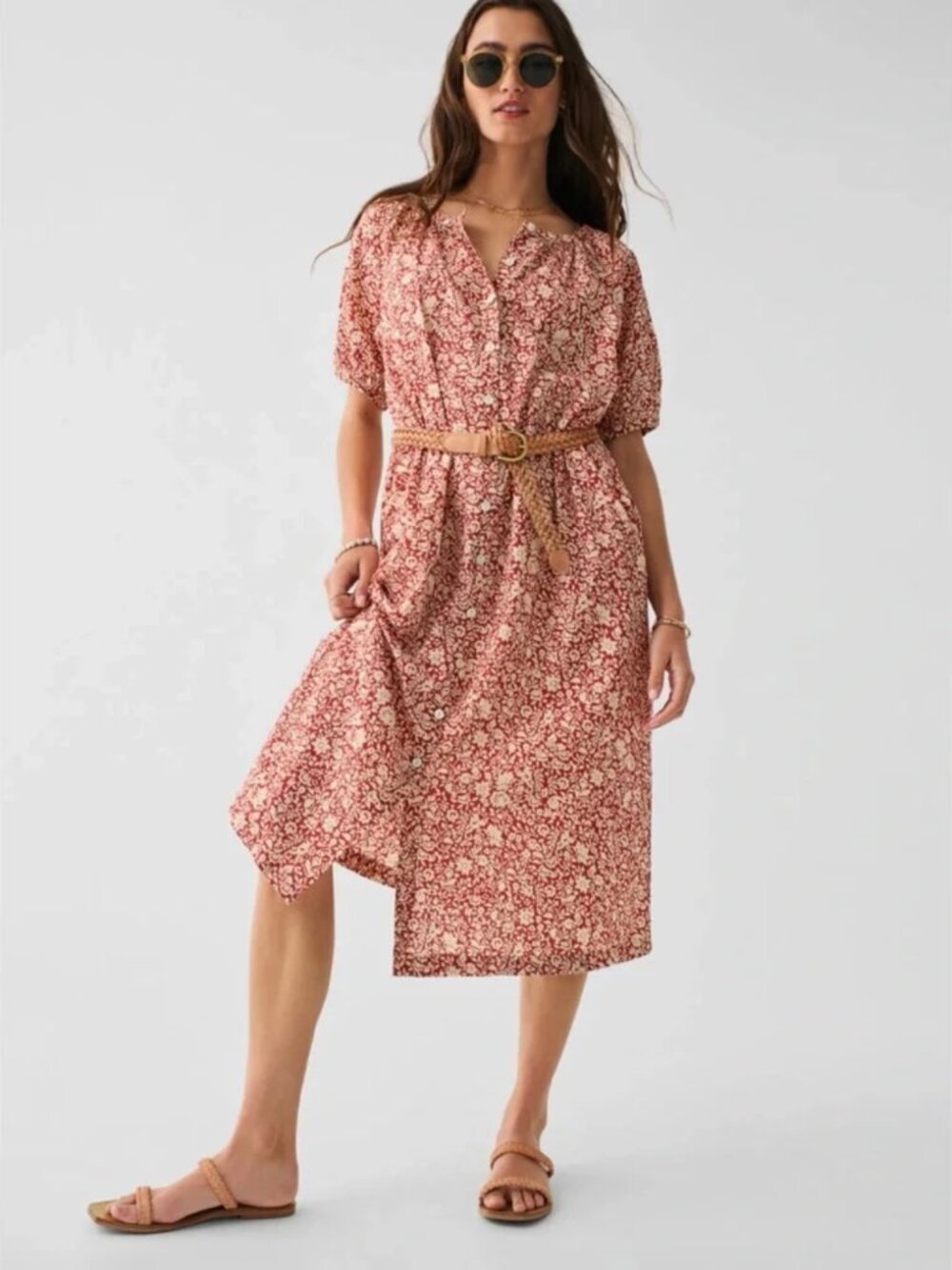 Faherty Carmel Dress in Tandoori Spice Sunrise Floral Small